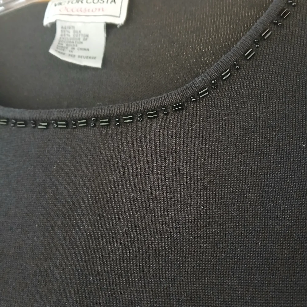 Victor Costa Vintage Black Scoop Neck Short Sleeved Silk Blend Sweater Size 1X